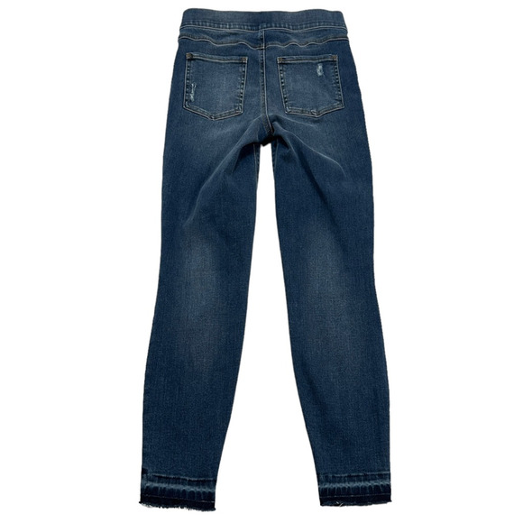 Spanx Tapered Jeans Womens XS Blue Distressed Frayed Hem Stretch Petites Pull On - Picture 2 of 8
